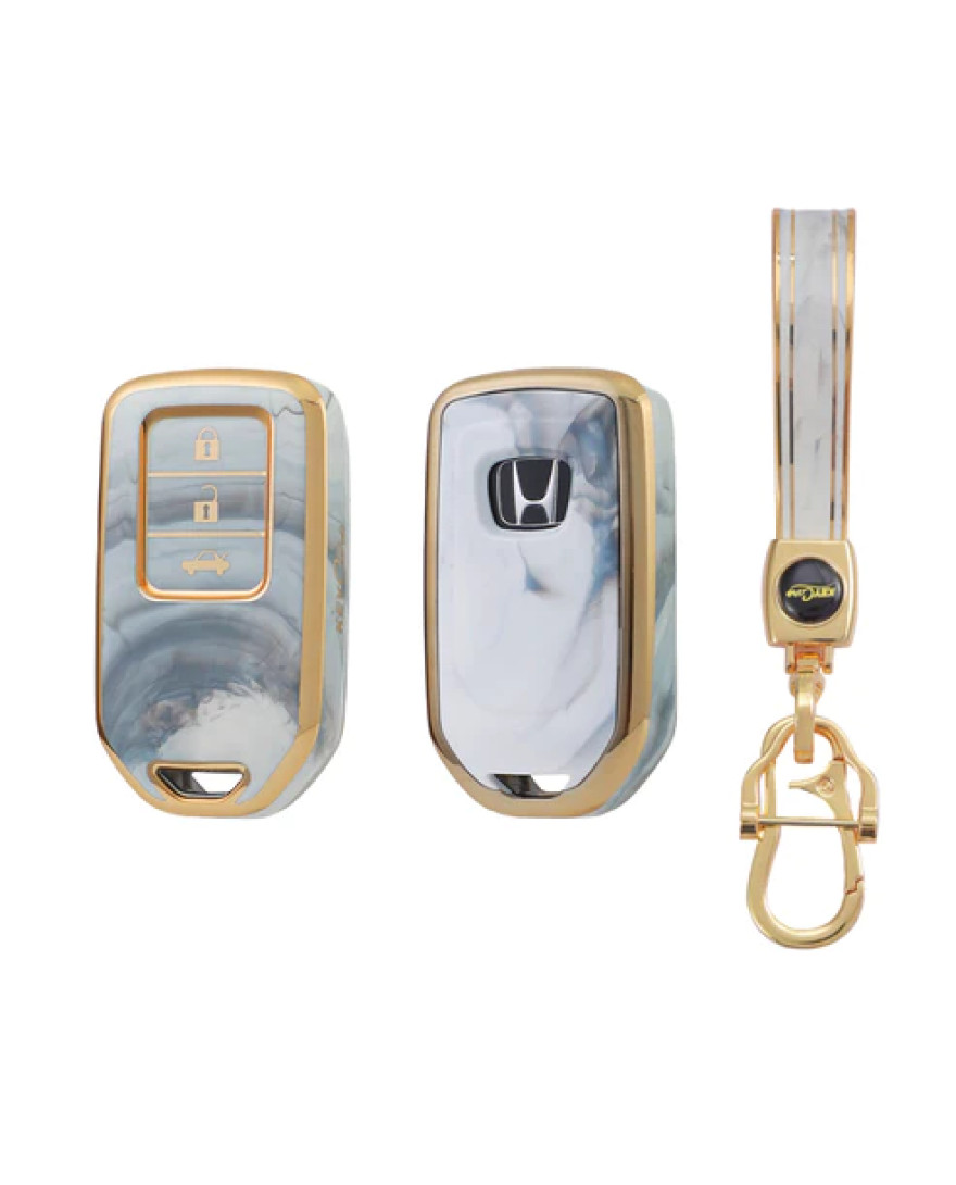 Keyzone TPU Key Cover Compatible for Honda City Civic Jazz Brio Amaze 2 Button Remote Key | TP21 Marble